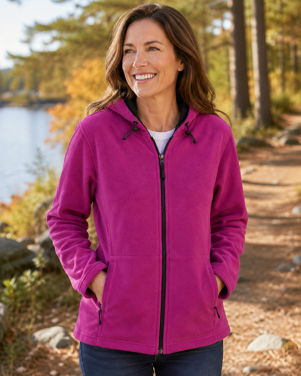Land's End Womens Fleece Jacket Large Zip Up Pockets Outdoor Granola Campcore